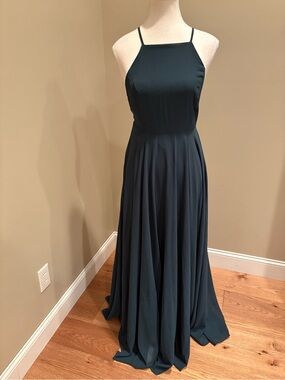 Lulu's Dark Green Formal Halter Maxi Dress XS Mythical Chiffon